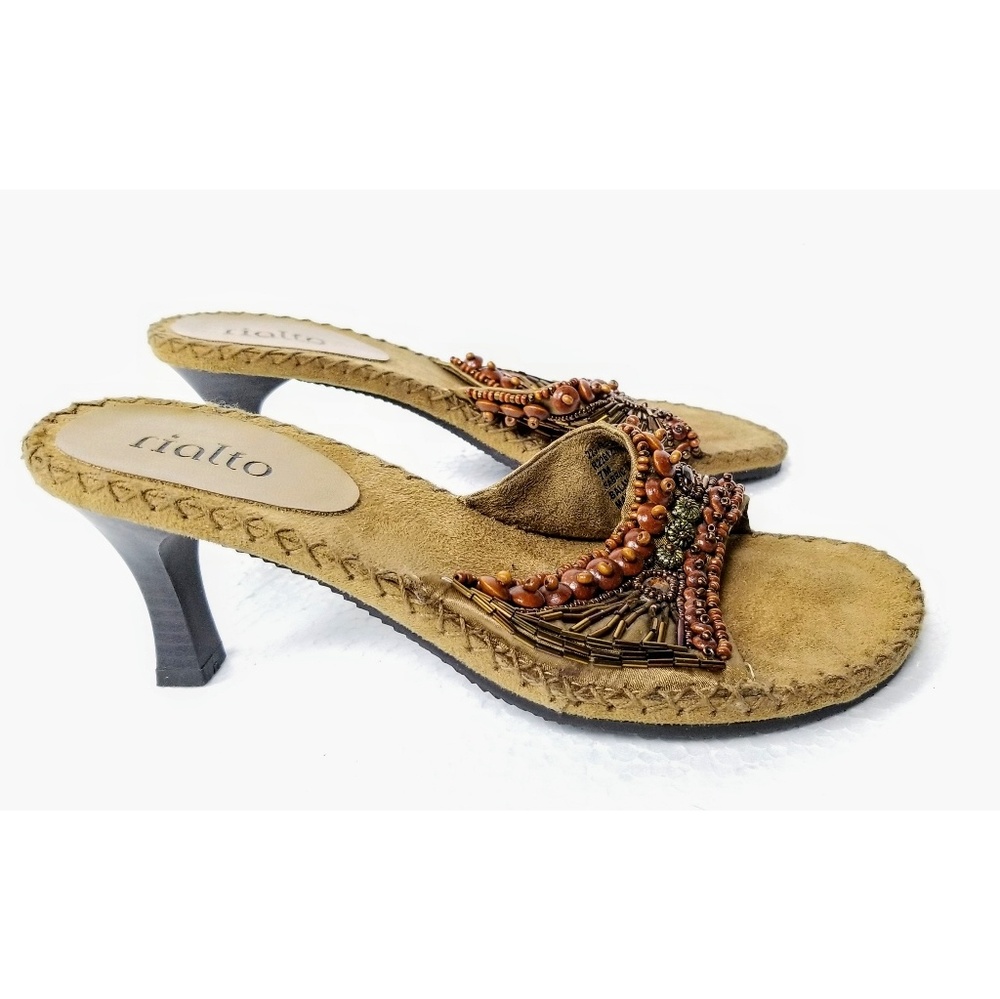Rialto Ladies Tan Beaded Heeled Sandals